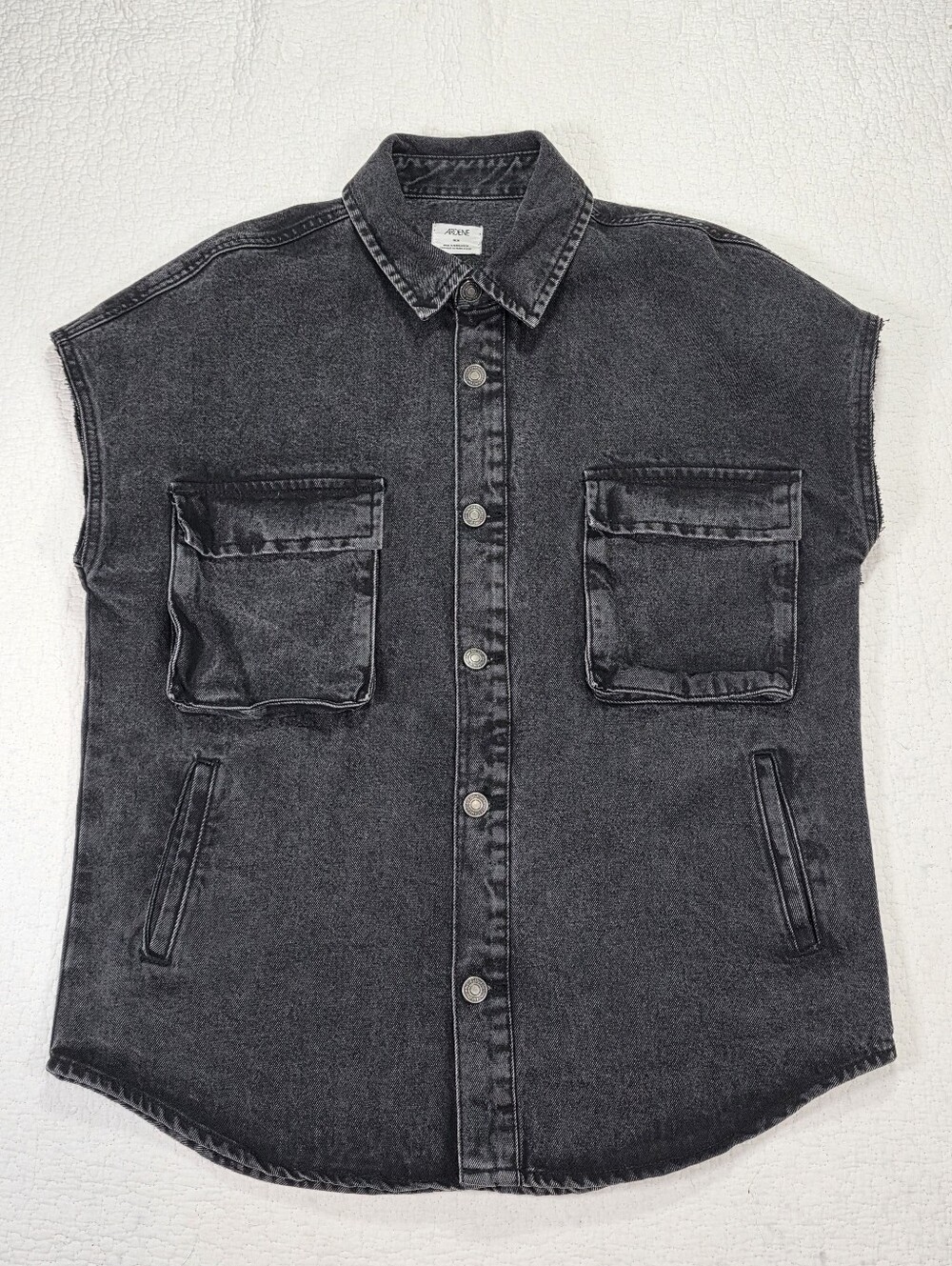 Ardene Sleeveless Washed Black Denim Utility Jacket Oversized Vest